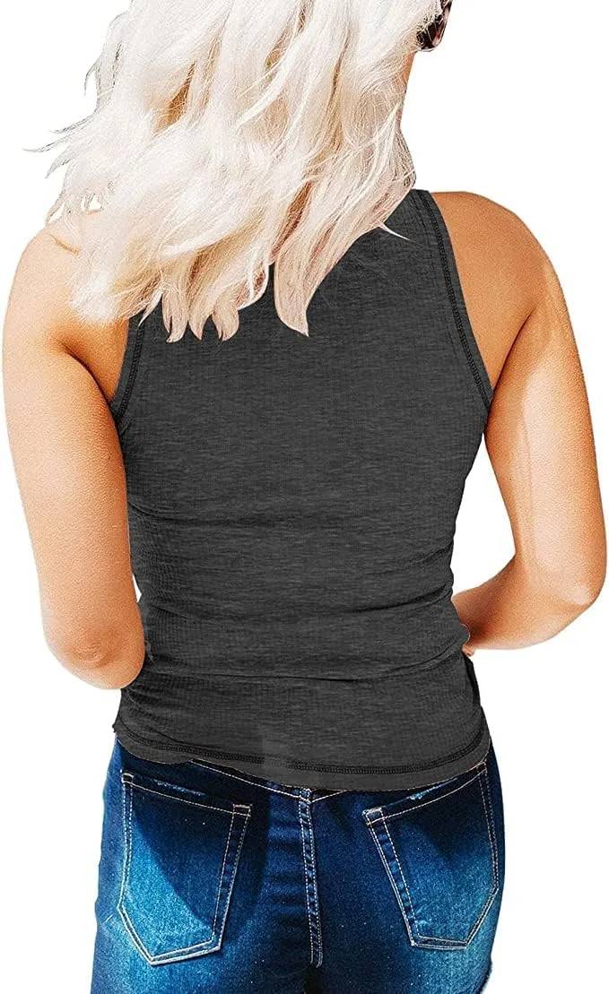 KINLONSAIR Women's Sleeveless Henley Tank Tops Ribbed V Neck Button Down T Shirts Summer Slim Fit Tee Tops