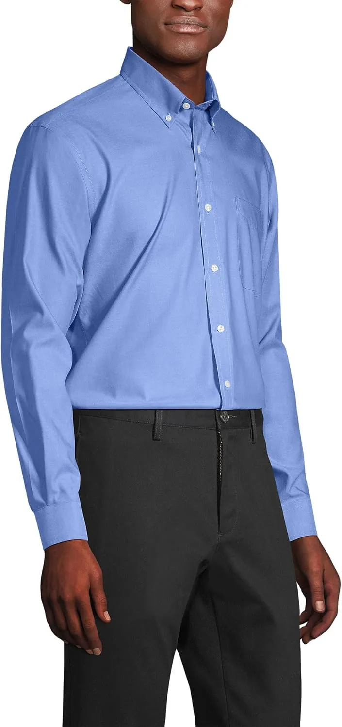 Lands' End Men's Tailored Fit No Iron Solid American-Grown Supima Cotton Pinpoint Buttondown Collar Dress Shirt