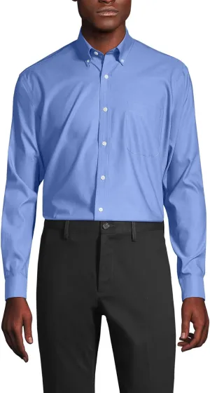 Lands' End Men's Tailored Fit No Iron Solid American-Grown Supima Cotton Pinpoint Buttondown Collar Dress Shirt