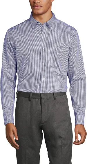 Lands' End Men's Tailored Fit No Iron Solid American-Grown Supima Cotton Pinpoint Buttondown Collar Dress Shirt