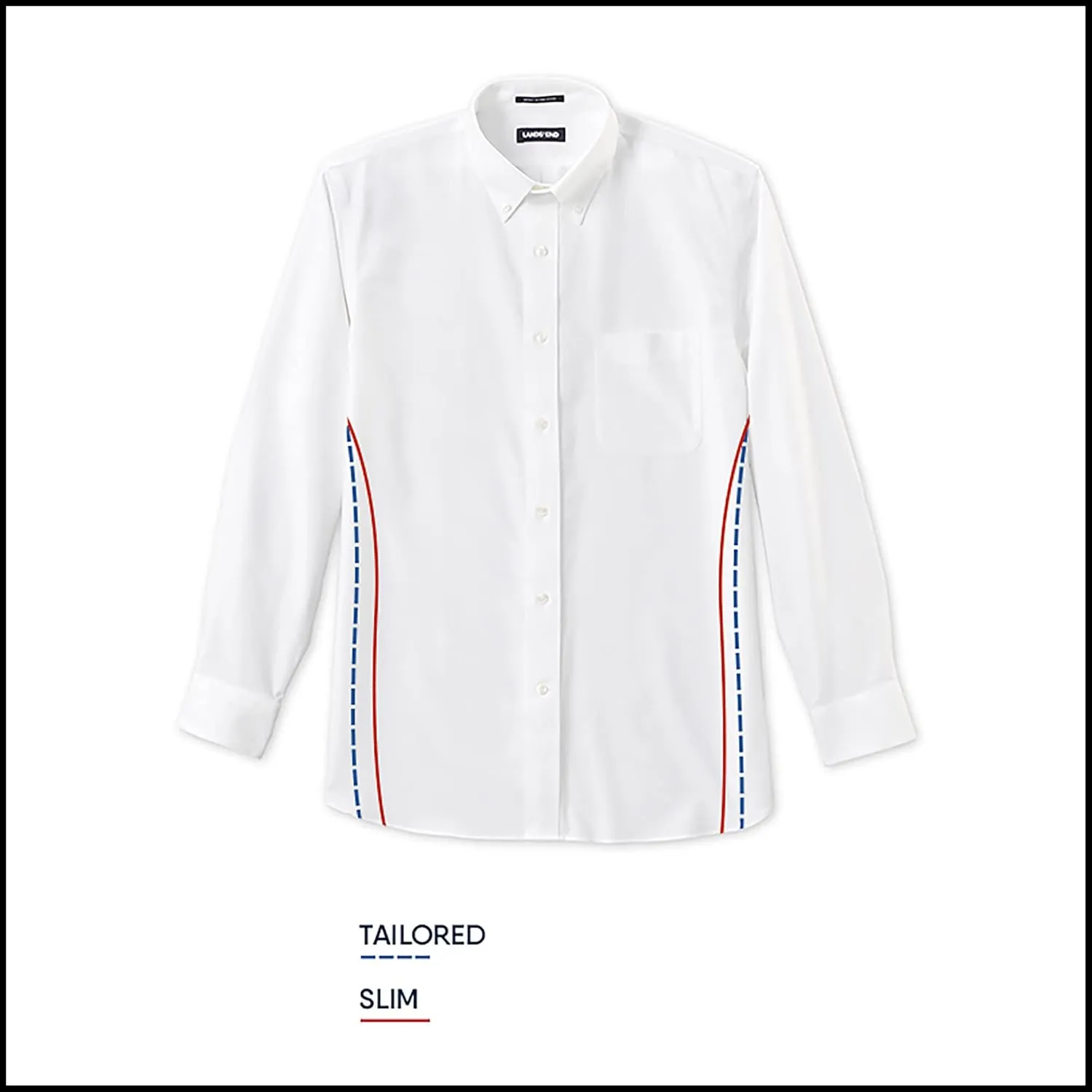 Lands' End Men's Tailored Fit No Iron Solid American-Grown Supima Cotton Pinpoint Buttondown Collar Dress Shirt