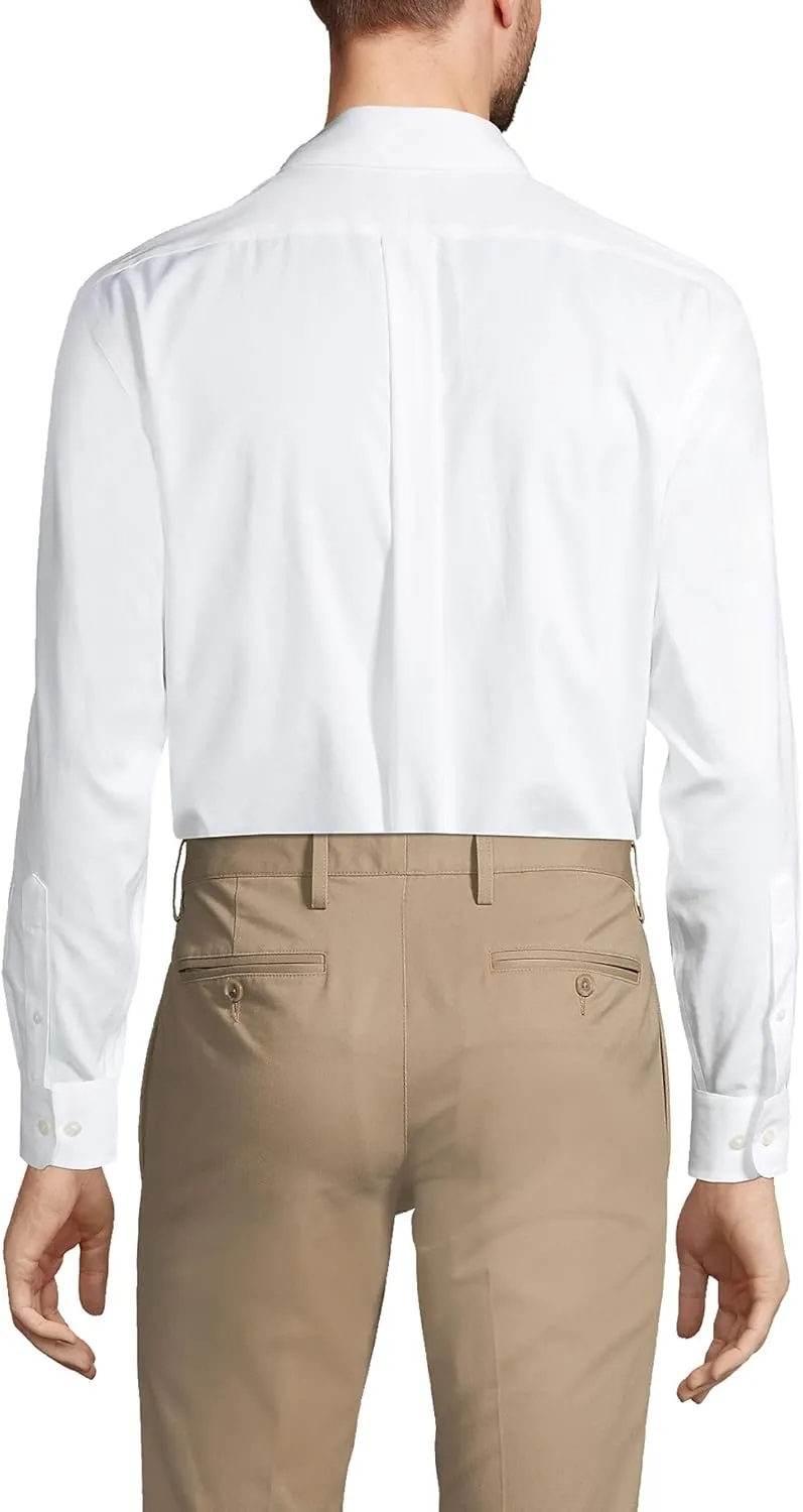 Lands' End Men's Tailored Fit No Iron Solid American-Grown Supima Cotton Pinpoint Buttondown Collar Dress Shirt