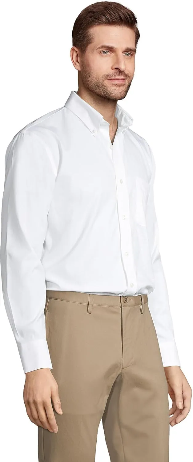 Lands' End Men's Tailored Fit No Iron Solid American-Grown Supima Cotton Pinpoint Buttondown Collar Dress Shirt