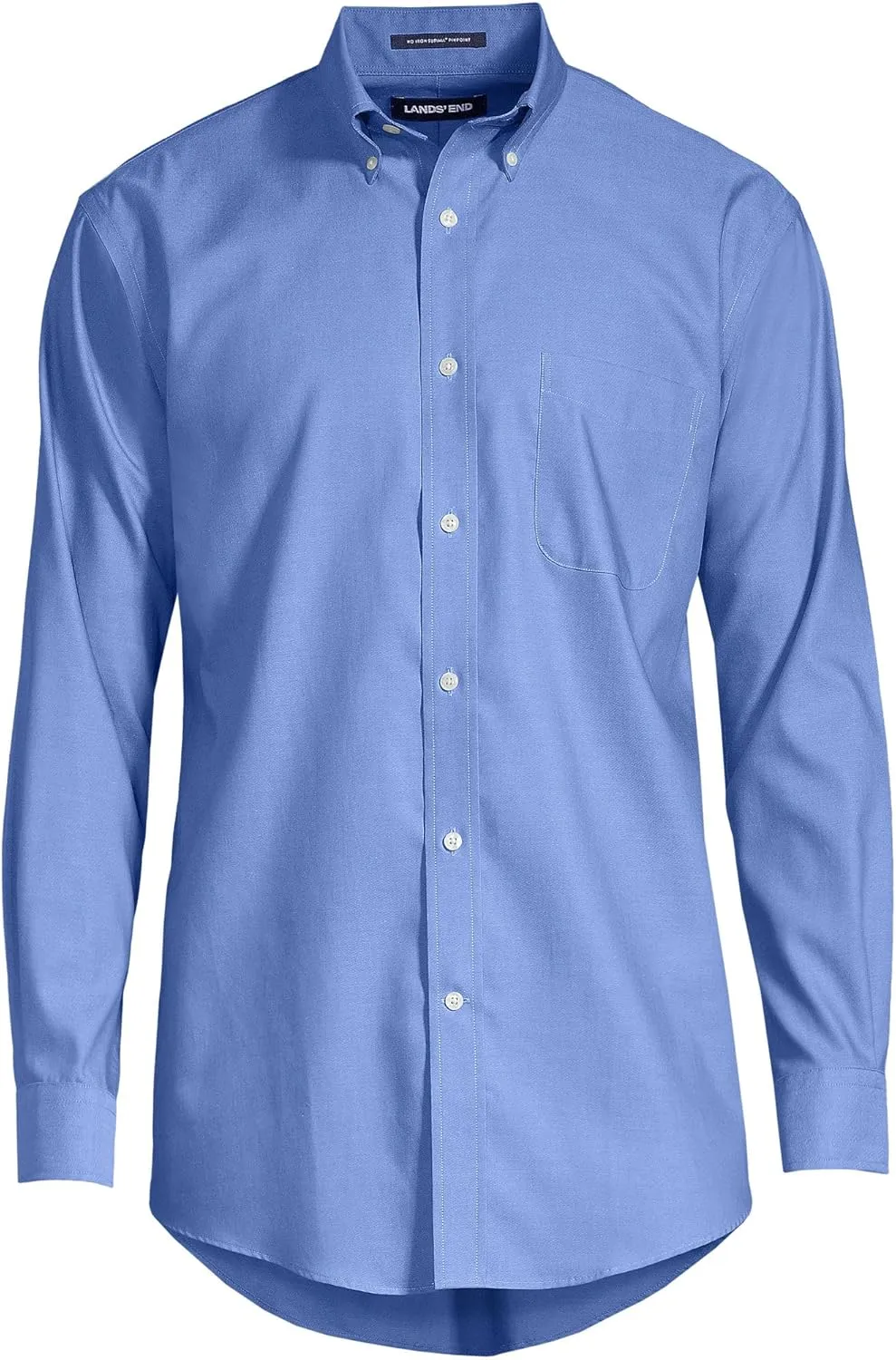 Lands' End Men's Tailored Fit No Iron Solid American-Grown Supima Cotton Pinpoint Buttondown Collar Dress Shirt
