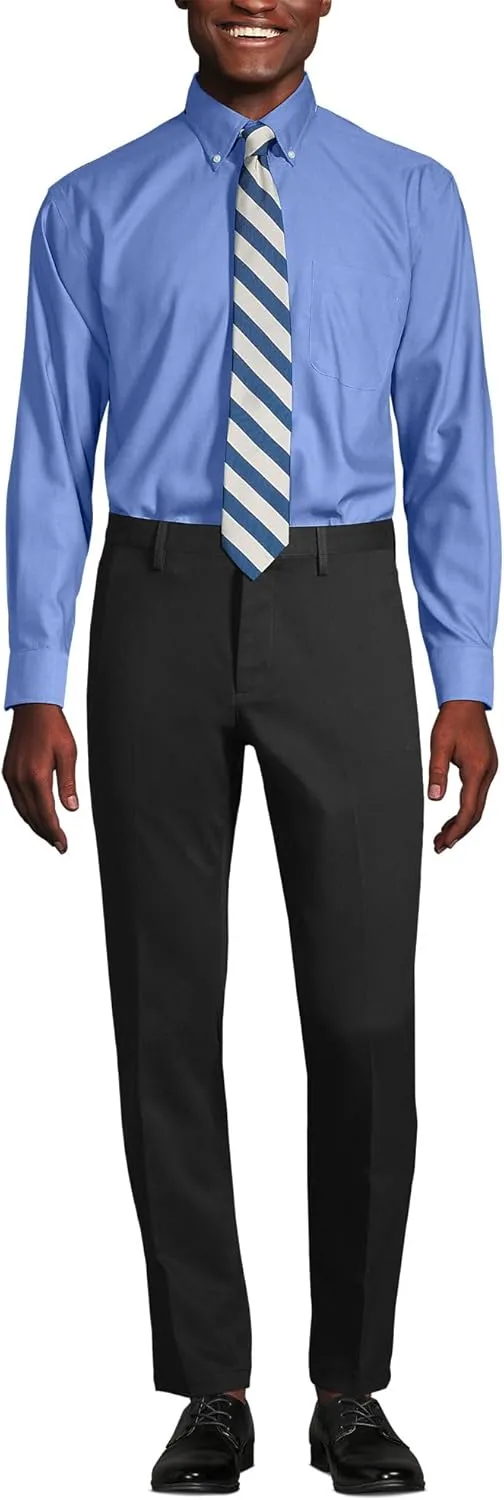 Lands' End Men's Tailored Fit No Iron Solid American-Grown Supima Cotton Pinpoint Buttondown Collar Dress Shirt