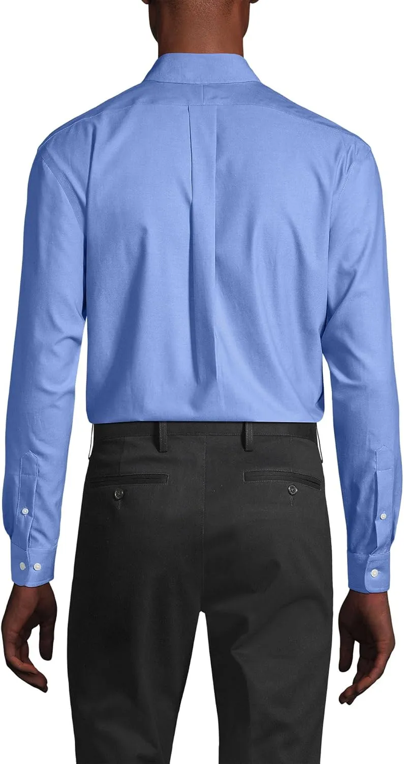 Lands' End Men's Tailored Fit No Iron Solid American-Grown Supima Cotton Pinpoint Buttondown Collar Dress Shirt