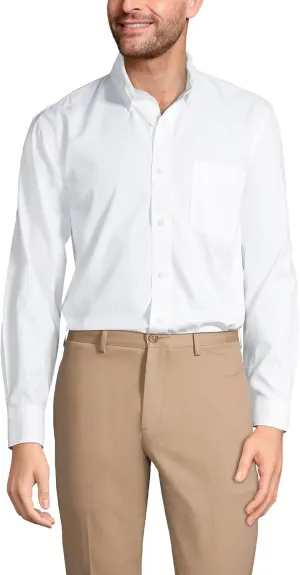 Lands' End Men's Tailored Fit No Iron Solid American-Grown Supima Cotton Pinpoint Buttondown Collar Dress Shirt