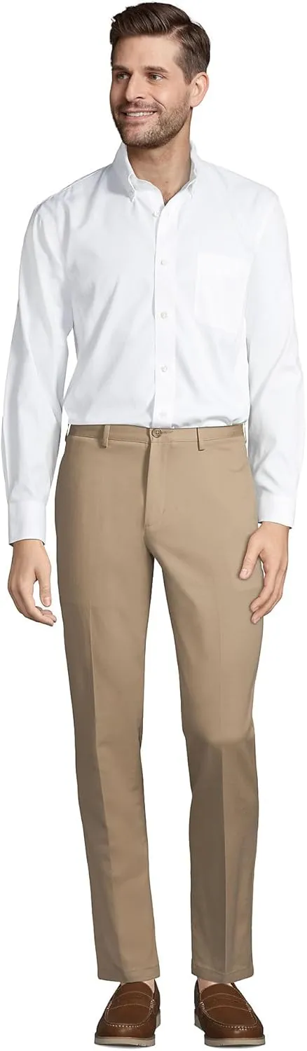 Lands' End Men's Tailored Fit No Iron Solid American-Grown Supima Cotton Pinpoint Buttondown Collar Dress Shirt