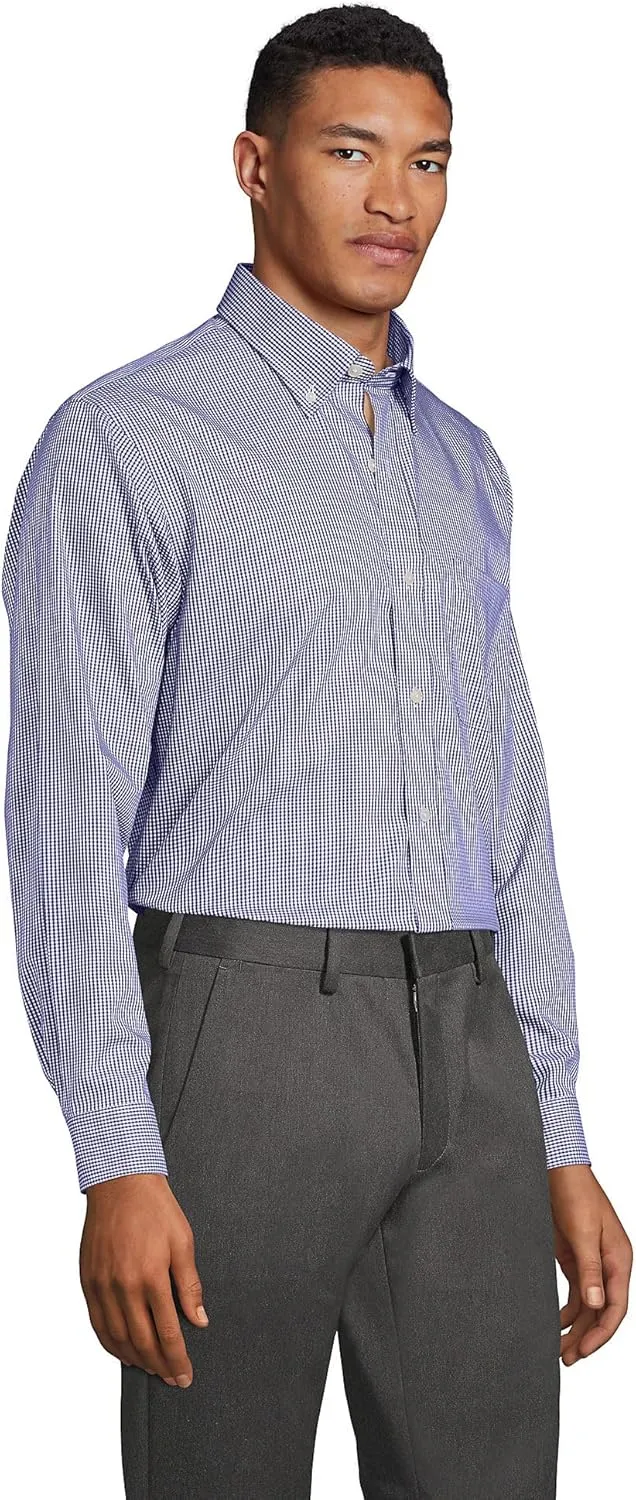 Lands' End Men's Tailored Fit No Iron Solid American-Grown Supima Cotton Pinpoint Buttondown Collar Dress Shirt