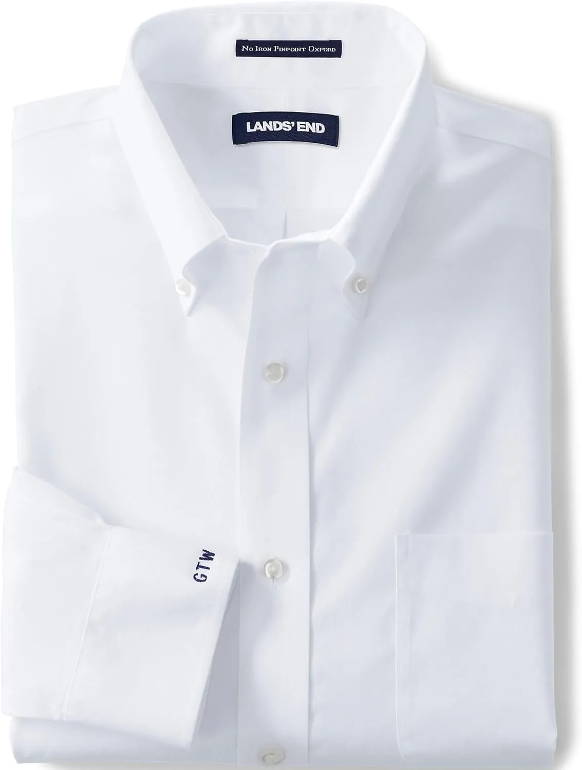 Lands' End Men's Tailored Fit No Iron Solid American-Grown Supima Cotton Pinpoint Buttondown Collar Dress Shirt