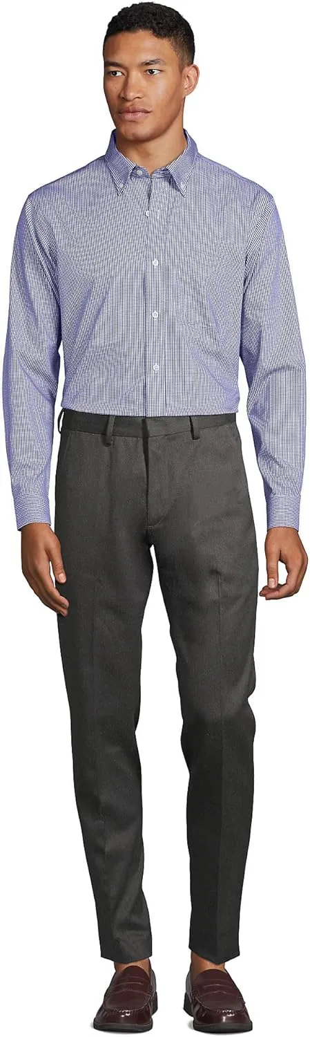 Lands' End Men's Tailored Fit No Iron Solid American-Grown Supima Cotton Pinpoint Buttondown Collar Dress Shirt