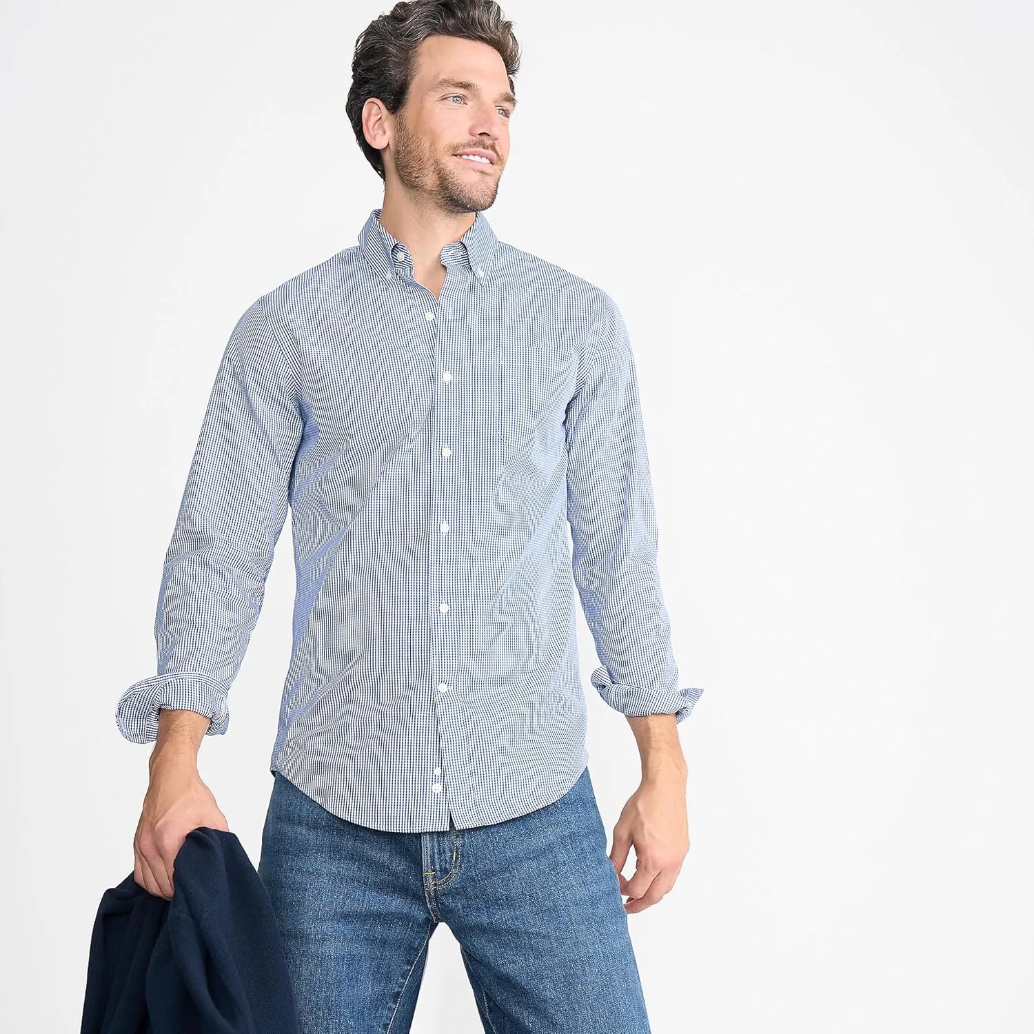 Lands' End Men's Tailored Fit No Iron Solid American-Grown Supima Cotton Pinpoint Buttondown Collar Dress Shirt
