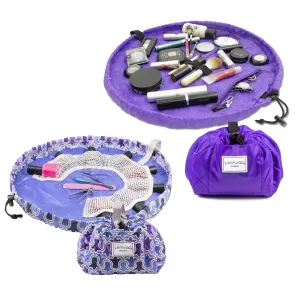 Lay-n-Go Cosmo Drawstring Cosmetic Pouch 20" Makeup Bag Organizer & Nail Spa 18" Acrylic Nail Polish Holder Toiletry Bag for Travel, Gift Bundle, Purple