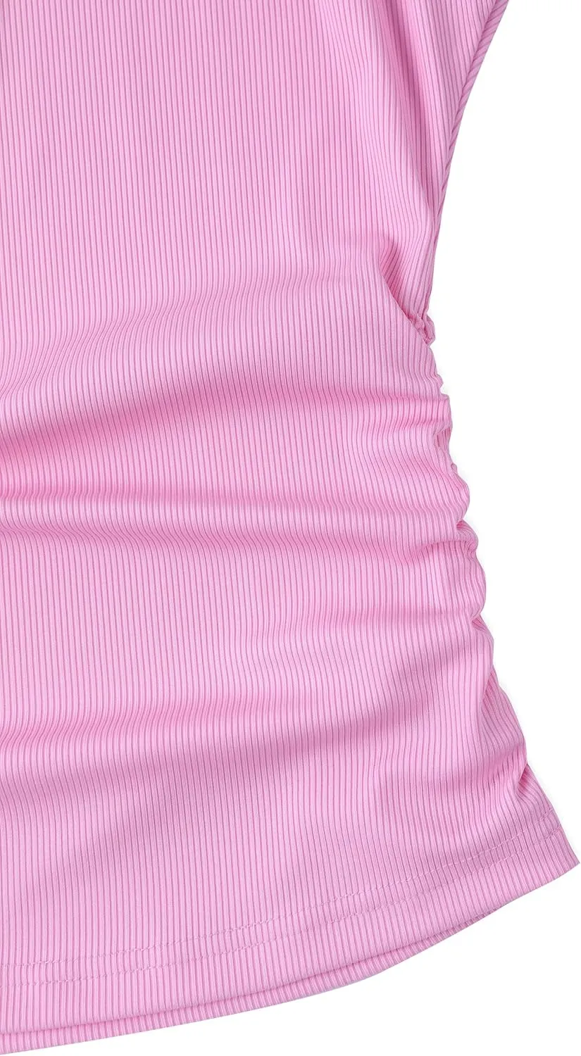 LilyCoco Womens Ribbed Tank Tops Striped Shirt Crew Neck Sleeveless Side Ruched Top