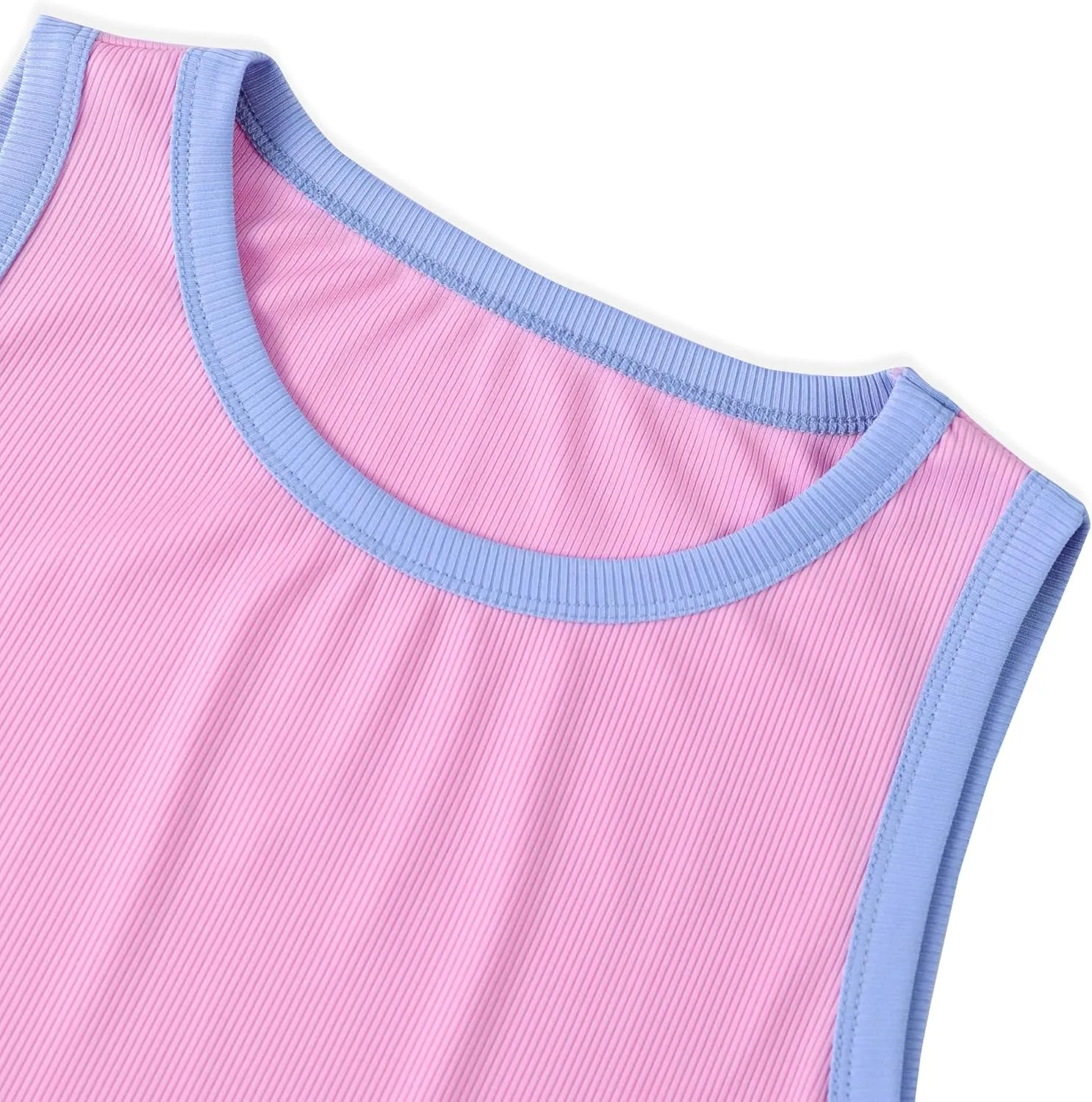 LilyCoco Womens Ribbed Tank Tops Striped Shirt Crew Neck Sleeveless Side Ruched Top