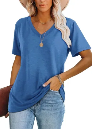 Lunivop Womens Tops Casual V Neck Short Sleeve Solid Color Basic T Shirt