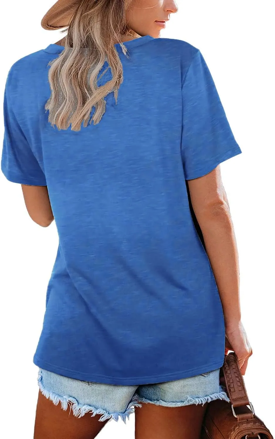 Lunivop Womens Tops Casual V Neck Short Sleeve Solid Color Basic T Shirt