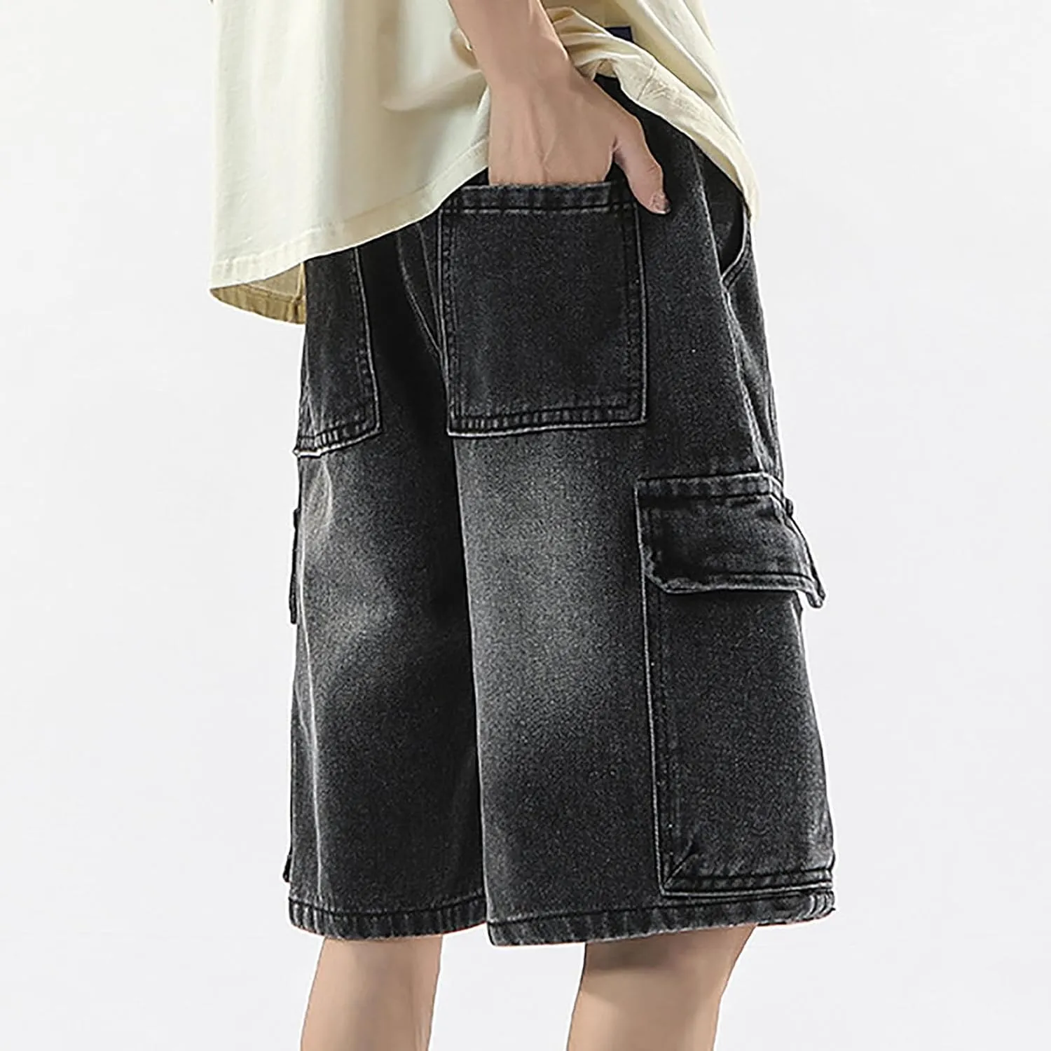 Men Baggy Denim Jorts Y2K Grunge Loose Fit Hip Hop Jean Shorts Summer Casual Short Jeans Streetwear Clothes