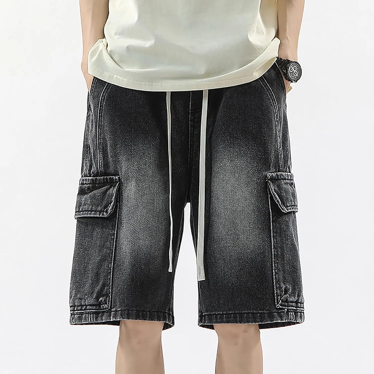 Men Baggy Denim Jorts Y2K Grunge Loose Fit Hip Hop Jean Shorts Summer Casual Short Jeans Streetwear Clothes