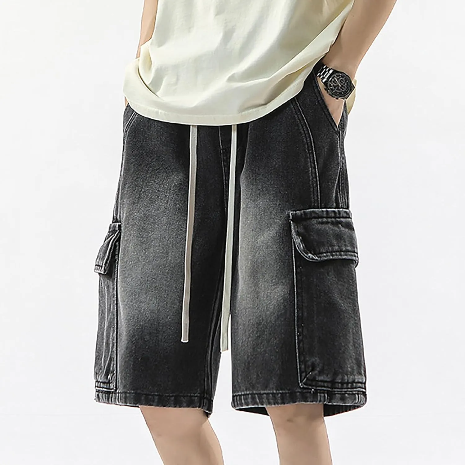 Men Baggy Denim Jorts Y2K Grunge Loose Fit Hip Hop Jean Shorts Summer Casual Short Jeans Streetwear Clothes