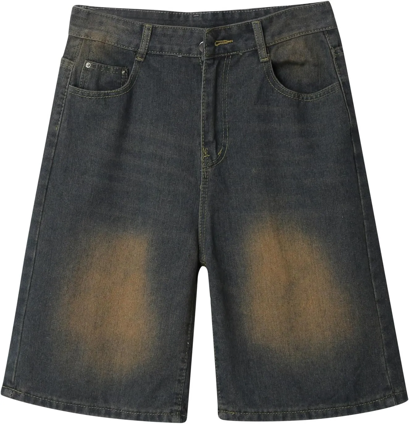 Men Baggy Denim Jorts Y2K Vintage Loose Hip Hop Jean Shorts Wide Leg Long Jeans with Pockets Streetwear