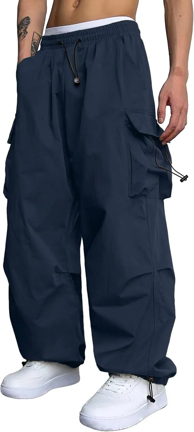 Men Cargo Pant Casual Work Pant Elastic Waist Loose Fit Combat Harem Joggers with Pockets