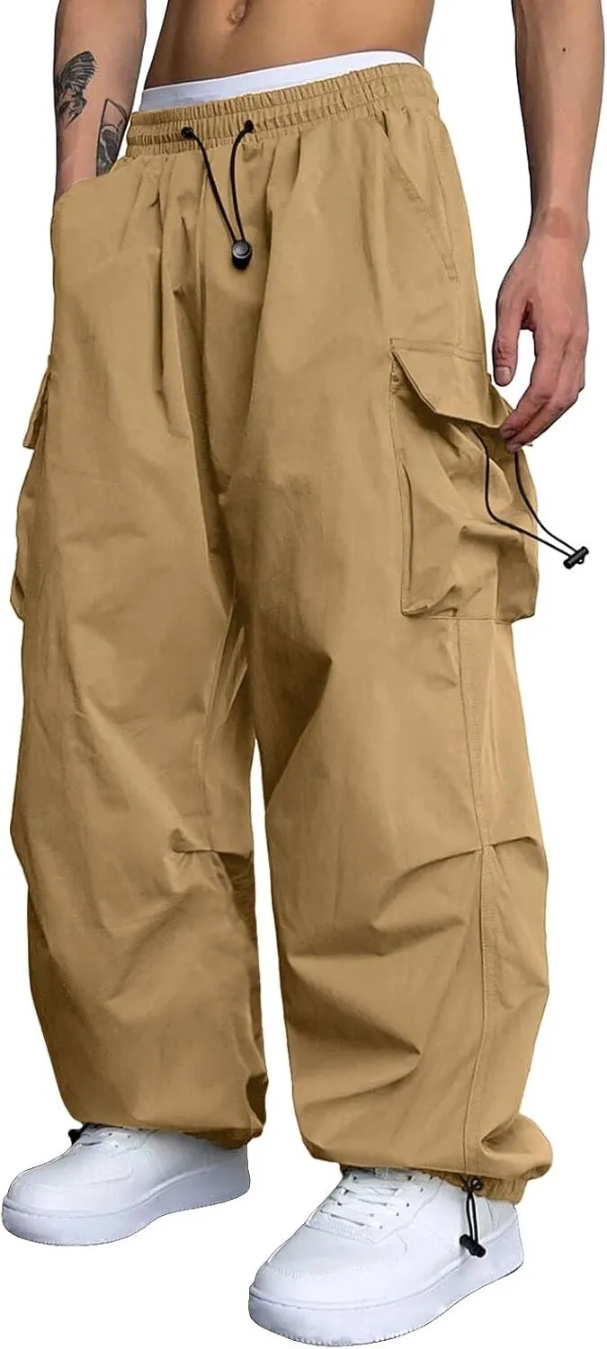 Men's Baggy Cargo Pants Casual Cotton Elasticated Waist Pant Work Pants Multi Pockets
