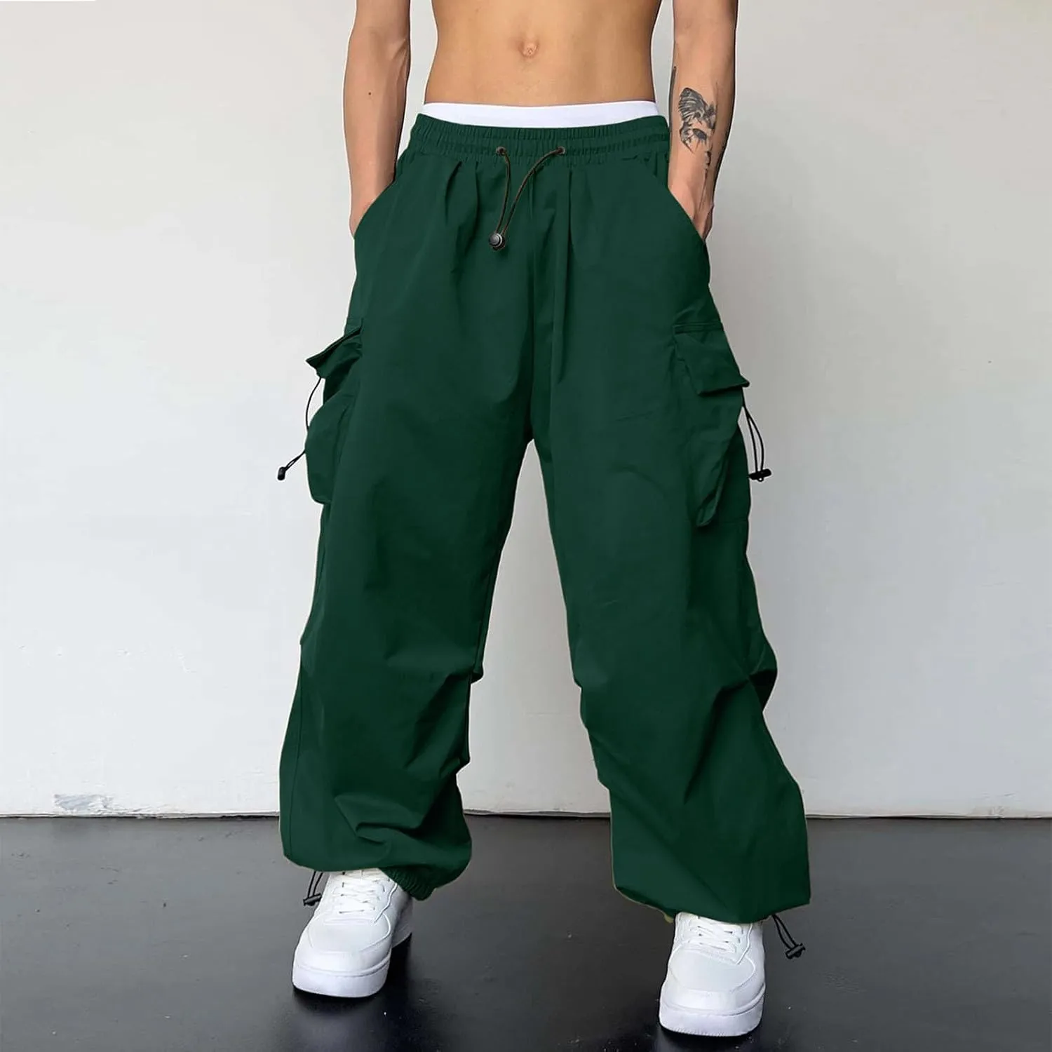 Men's Baggy Cargo Pants Casual Cotton Stretch Elastic Waist Pant Hiking Pant Multi Pockets