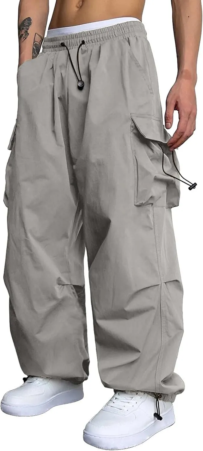 Men's Baggy Cargo Pants Casual Parachute Cargo Pants Stretch Loose Fit Harem Joggers Multi Pockets