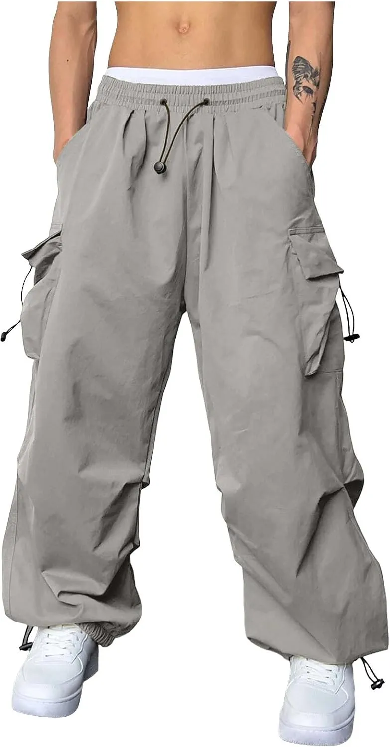 Men's Baggy Cargo Pants Casual Parachute Cargo Pants Stretch Loose Fit Harem Joggers Multi Pockets
