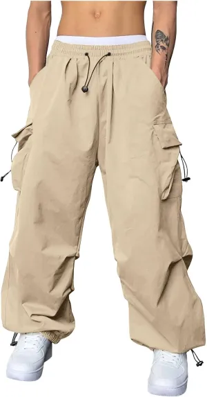 Mens Cargo Pants Loose Fit Casual Joggers Drawstring Waist Cargo Chino Pant with Pockets