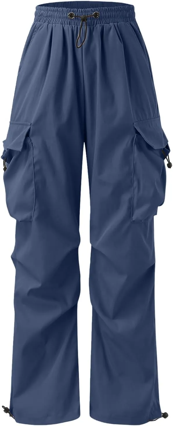 Mens Cargo Work Pant Wide Leg Casual Joggers Drawstring Elastic Waist Combat Work Pant with Pockets