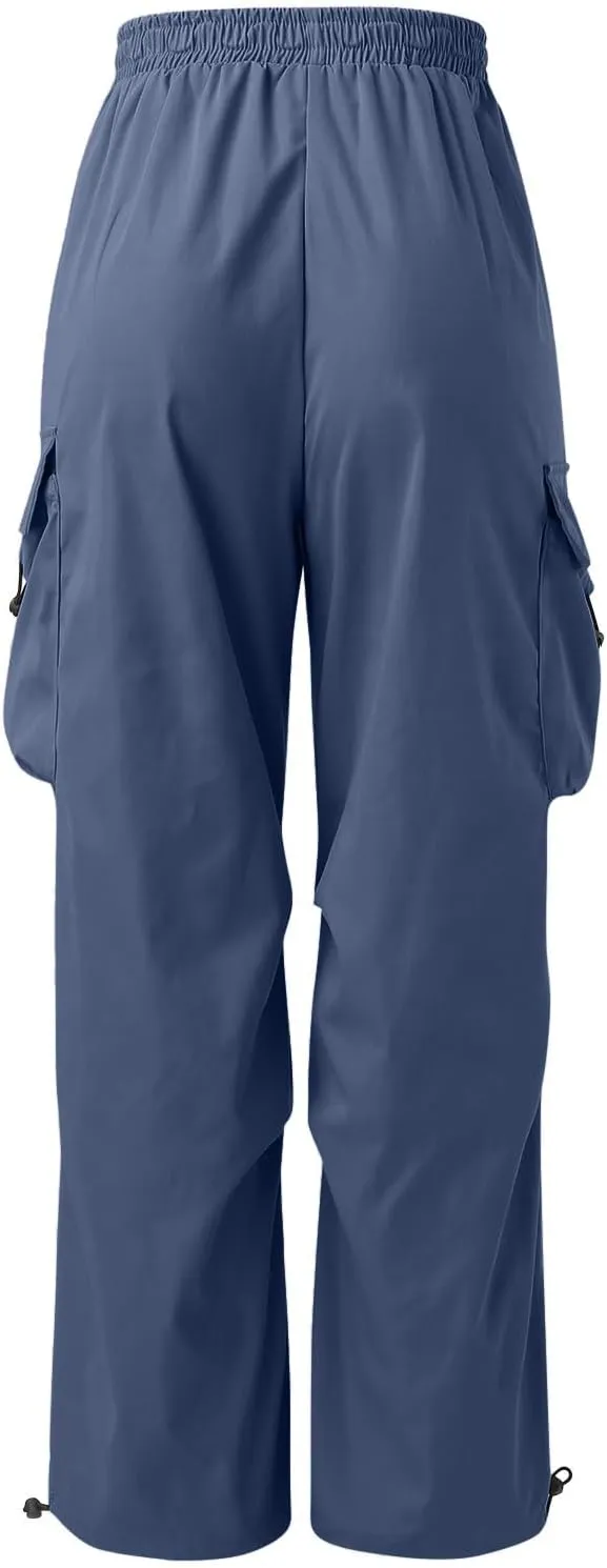 Mens Cargo Work Pant Wide Leg Casual Joggers Drawstring Elastic Waist Combat Work Pant with Pockets