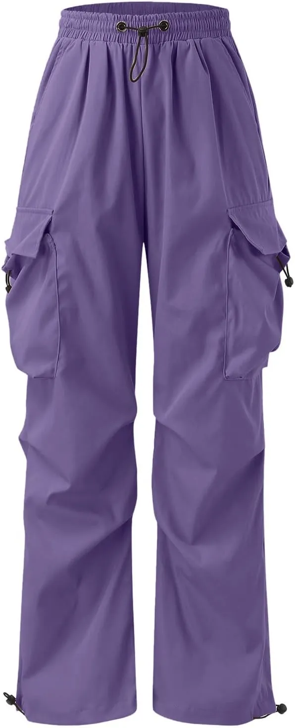 Mens Cargo Work Pant Wide Leg Casual Joggers Drawstring Waist Track Pants with Pockets