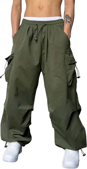Mens Cargos Pant Casual Work Pant Elasticated Waist Wide Leg Cargo Joggers Multi Pockets