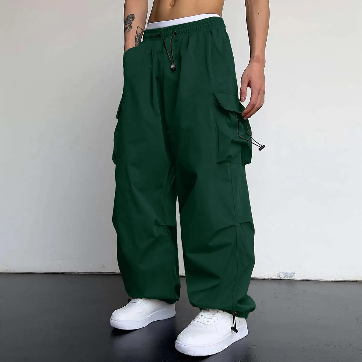 Mens Cargos Pant Casual Work Pant Elasticated Waist Wide Leg Cargo Joggers Multi Pockets