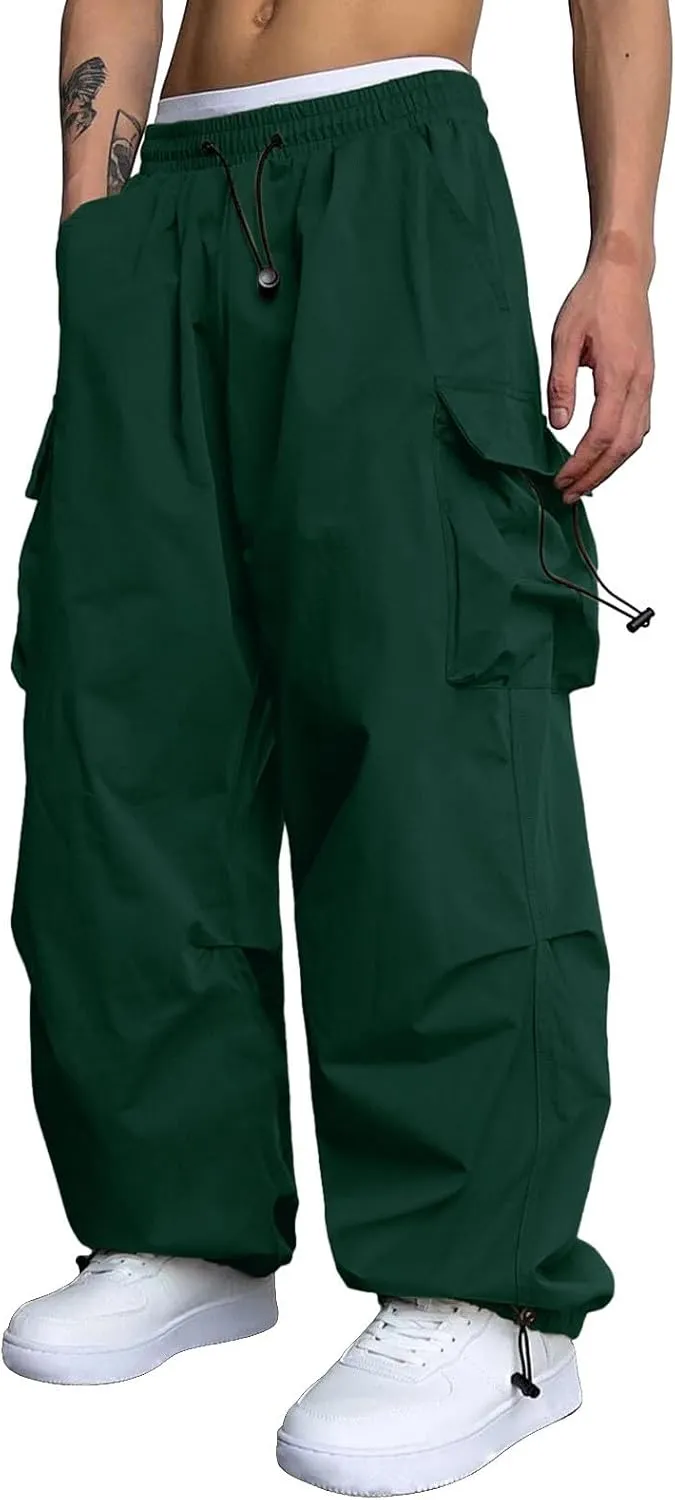 Mens Cargos Pant Casual Work Pant Elasticated Waist Wide Leg Cargo Joggers Multi Pockets