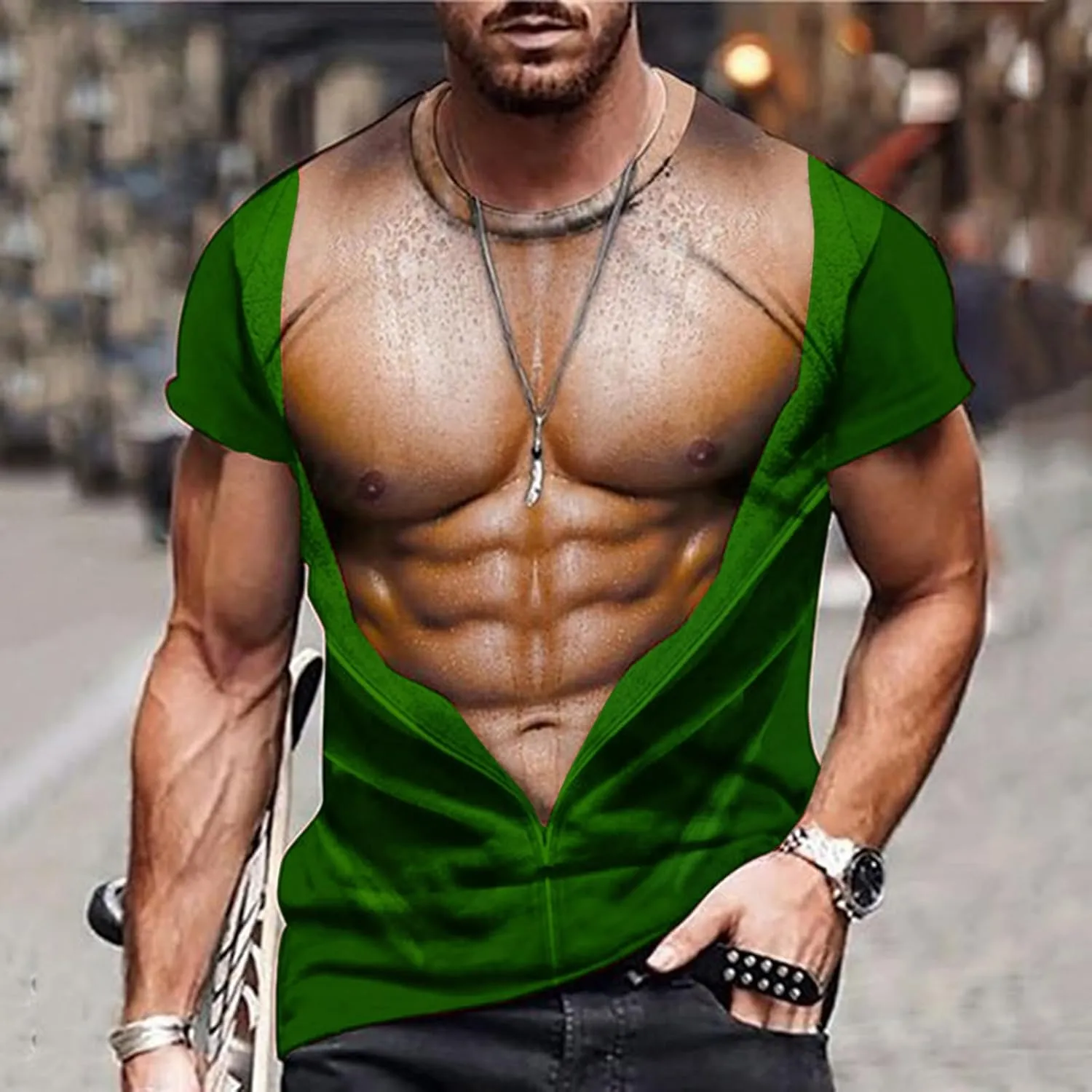 Mens Funny T Shirts Summer Casual Short Sleeve Crewneck 3D Fake Abs Print Tees Muscle Tshirts Novelty Ugly