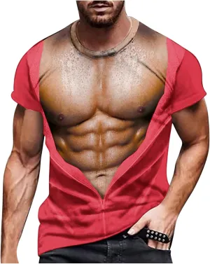 Mens Funny T Shirts Summer Casual Short Sleeve Crewneck 3D Fake Abs Print Tees Muscle Tshirts Novelty Ugly