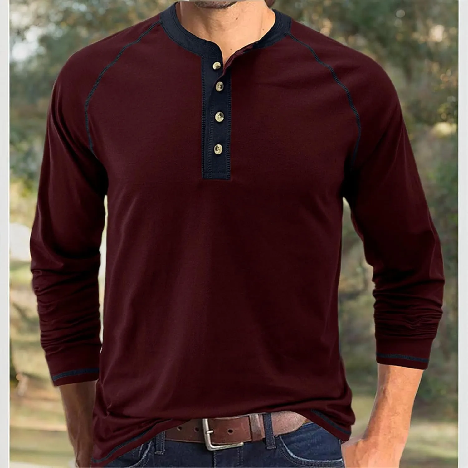 Men's Henley Shirt Long Sleeve Thermal Underwear Henley Top Casual Slim Fit Lightweight 5 Button T Shirts
