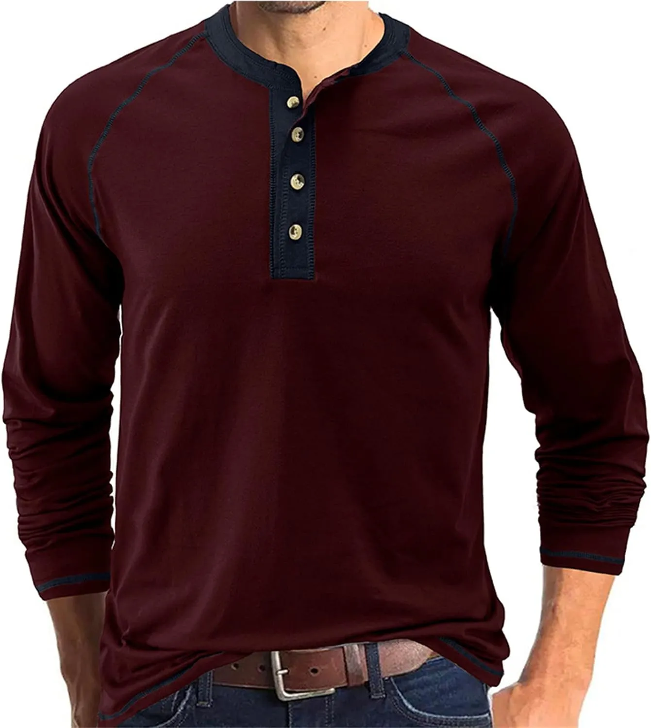 Men's Henley Shirt Long Sleeve Thermal Underwear Henley Top Casual Slim Fit Lightweight 5 Button T Shirts
