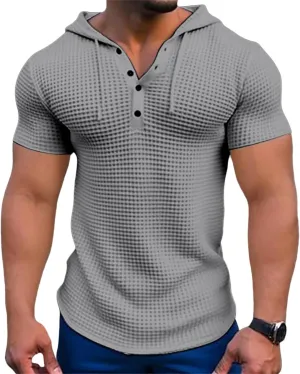 Mens Hoodies Drawstring Waffle Knit Tops Slim Fit Lightweight Summer Hooded Sweatshirt Gym Muscle Fit T Shirts Tshirt