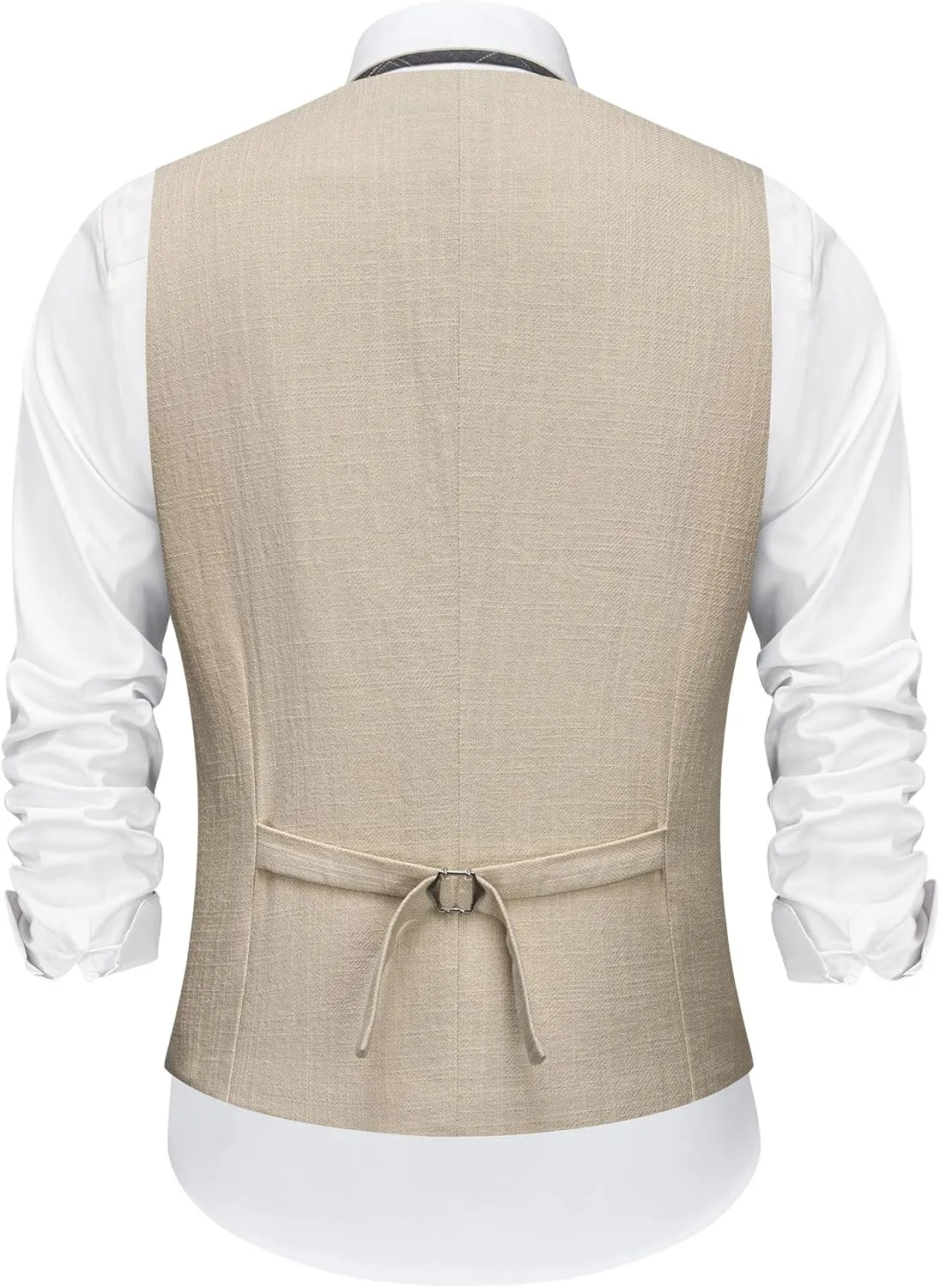 Mens Linen Suit Slim Fit 2 Piece Lightweight Summer Suits Wedding Vest Pants Set with Pocket Square