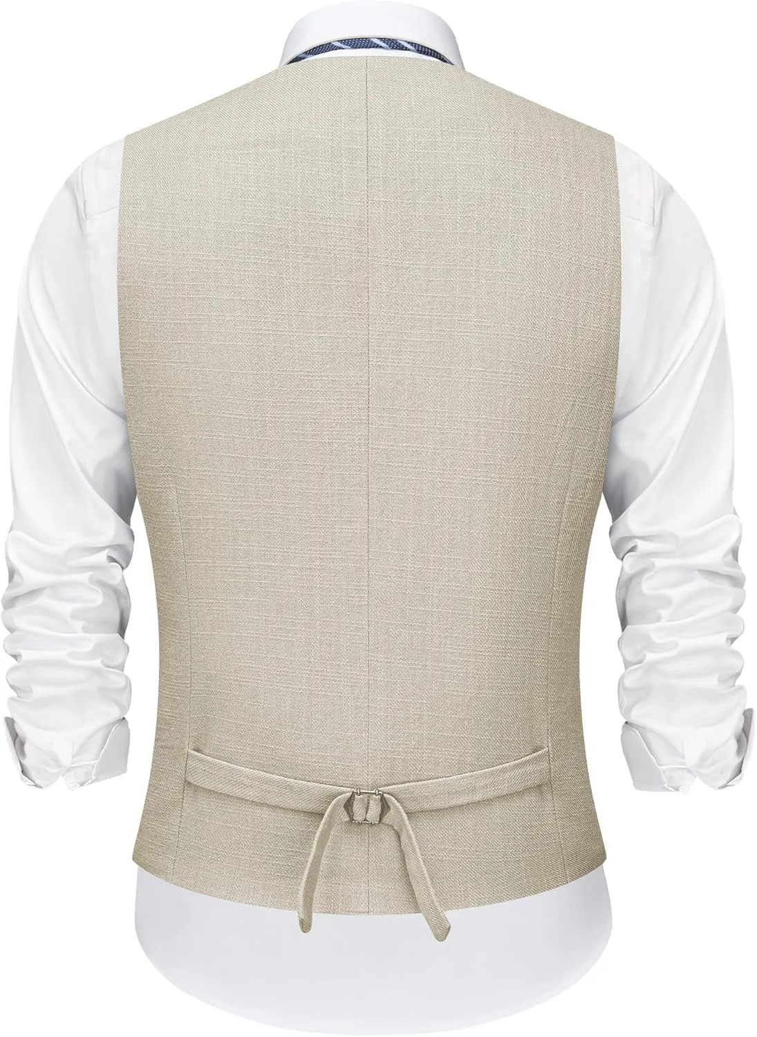 Mens Linen Suit Slim Fit 2 Piece Lightweight Summer Suits Wedding Vest Pants Set with Pocket Square