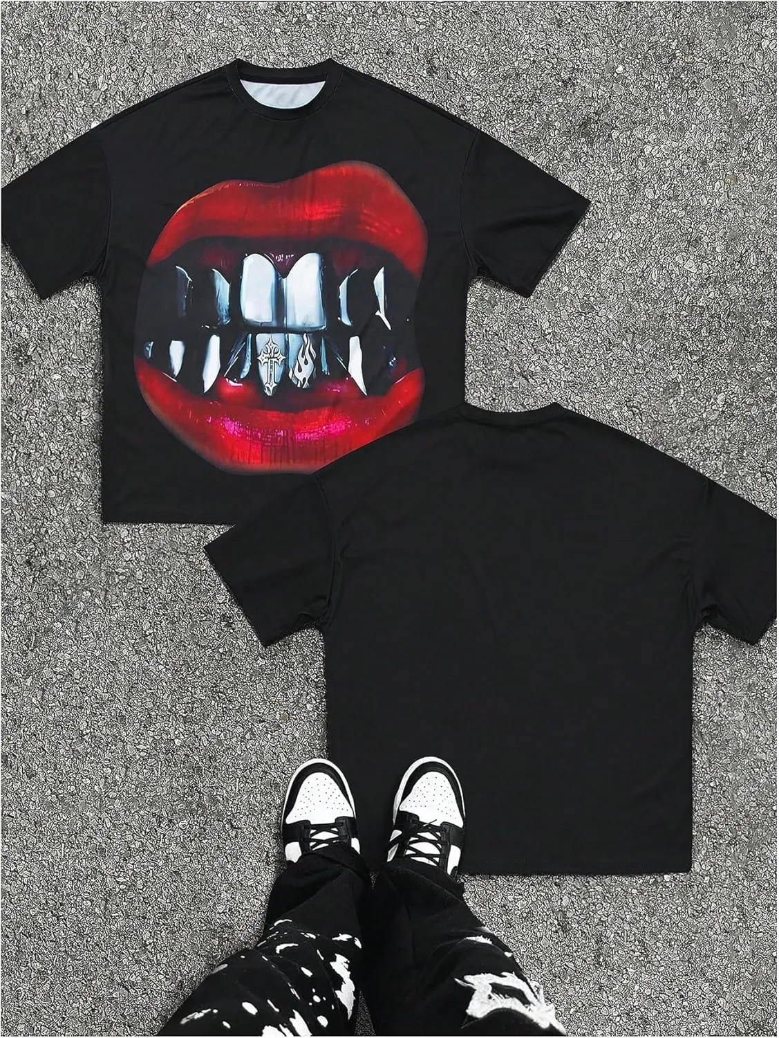 Men's Lip Graphic Shirt Gothic Tees Short Sleeve T Shirts Crew Neck Loose Oversized Summer Streetwear Top