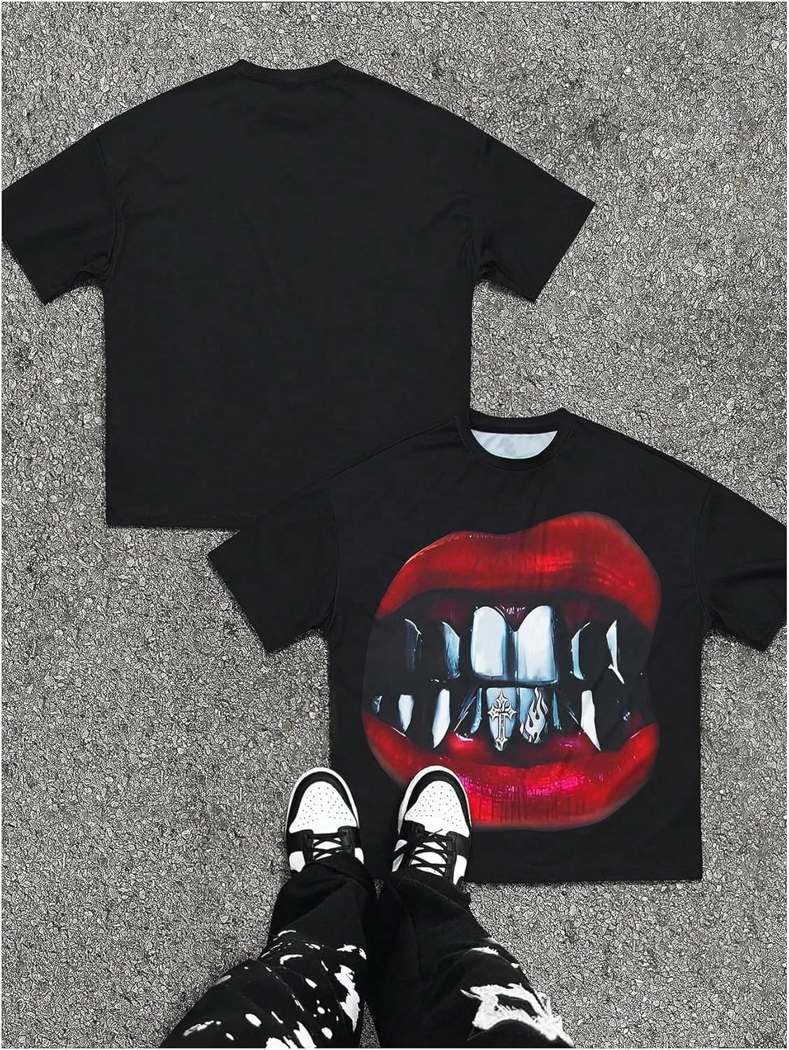 Men's Lip Graphic Shirt Gothic Tees Short Sleeve T Shirts Crew Neck Loose Oversized Summer Streetwear Top