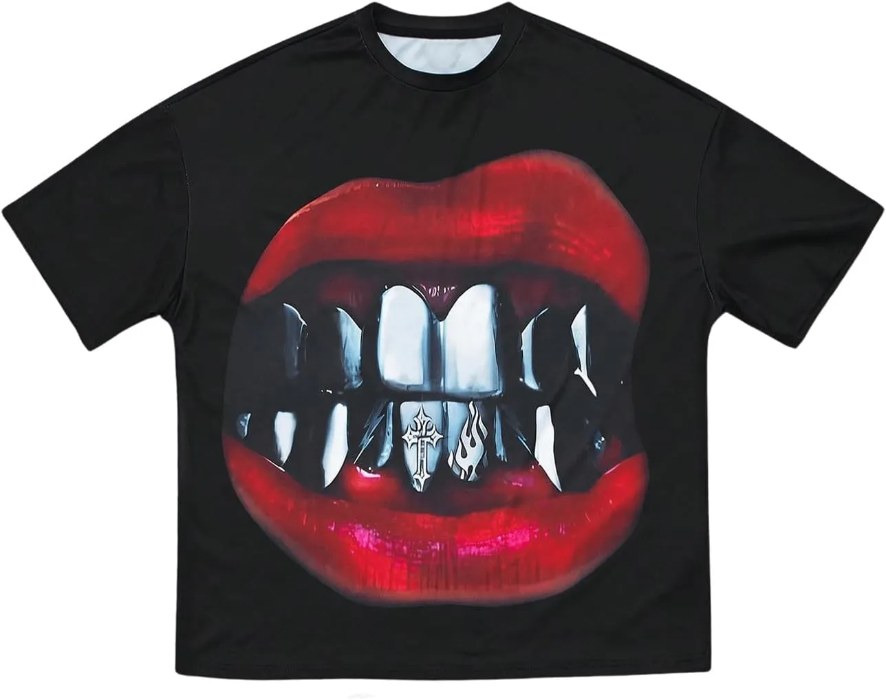 Men's Lip Graphic Shirt Gothic Tees Short Sleeve T Shirts Crew Neck Loose Oversized Summer Streetwear Top