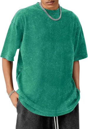 Men's Oversized Cotton T-Shirts Unisex Summer Vintage Short Sleeve Casual Loose Wash Solid Basic Tee Tops