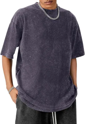 Men's Oversized Cotton T-Shirts Unisex Summer Vintage Short Sleeve Casual Loose Wash Solid Basic Tee Tops