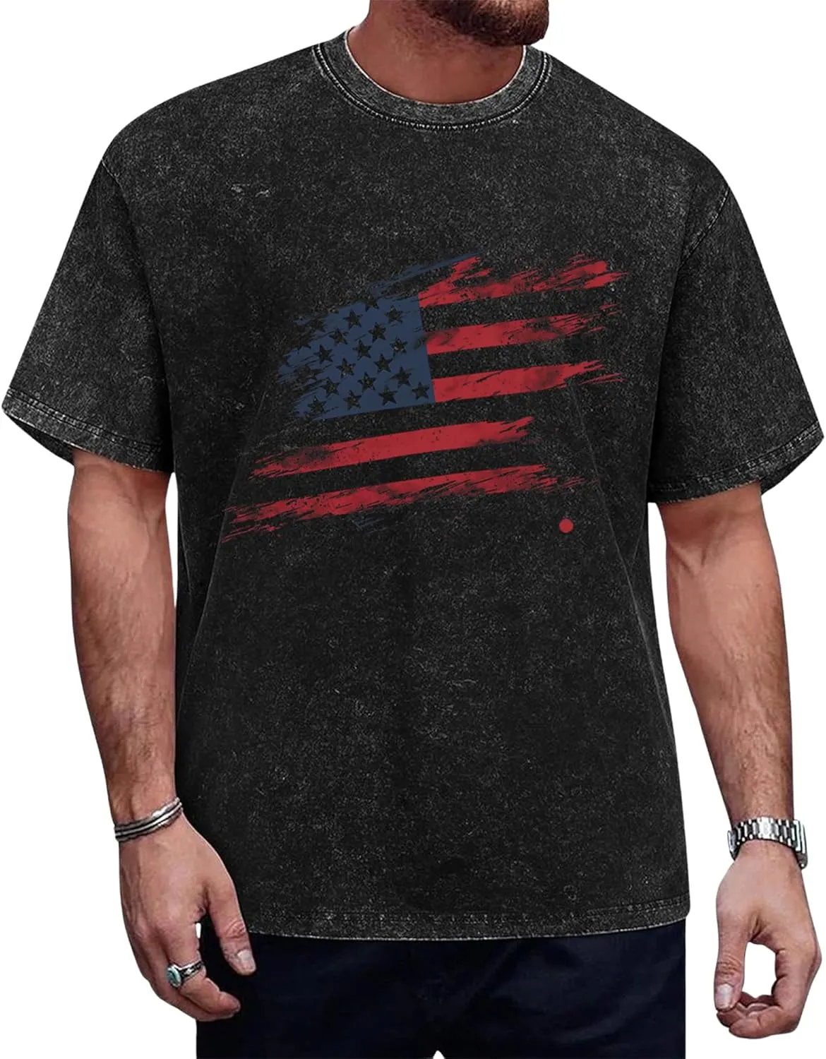 Men's Patriotic American Flag T-Shirts Cotton Short Sleeve Crewneck Graphic Oversized Loose Fit Shirt Top for Men
